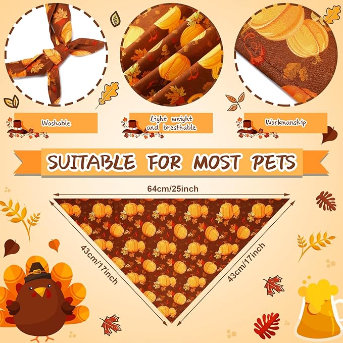 Newwiee 100 Pcs Fall Dog Bandanas Bulk for Large Dogs Thanksgiving Pumpkin Maple Leaf Triangle Bandanas Bibs Adjustable Pet Scarf Holiday Soft Breathable Thanksgiving Day Scarf Accessories for Puppy