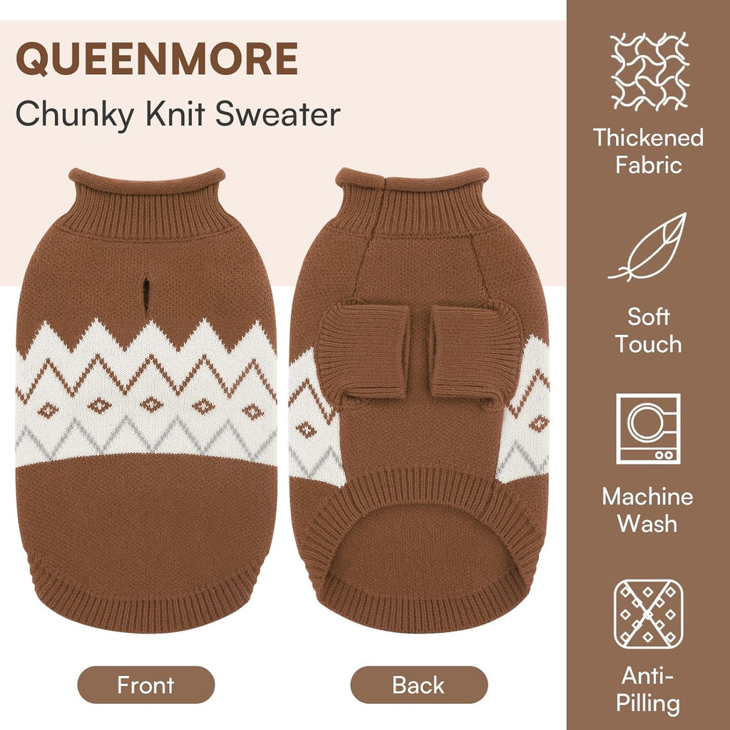 Queenmore Warm Dog Sweater, Soft Pet Knitwear, Knitted Pullover, Winter Pet Clothes for Small Medium Dogs Cats