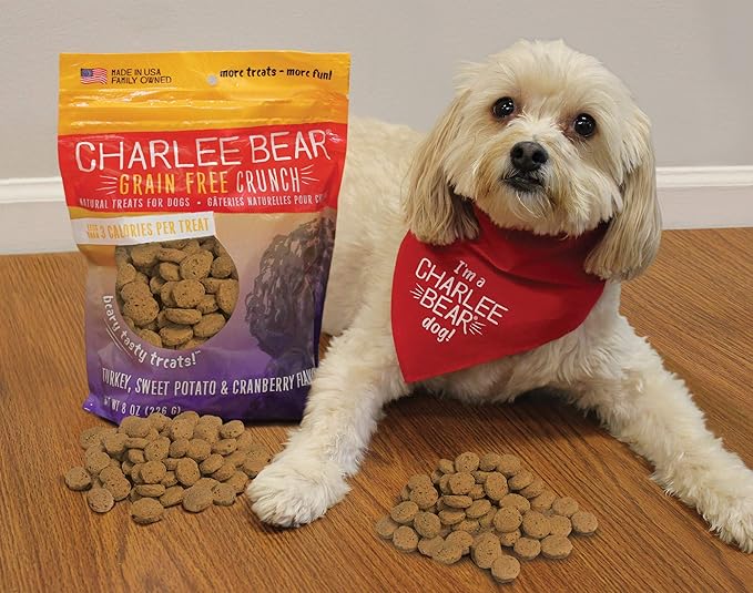 Charlee Bear Grain Free Crunch Dog Treats, Turkey, Sweet Potato & Cranberry Flavor, 8 oz (Pack of 2)