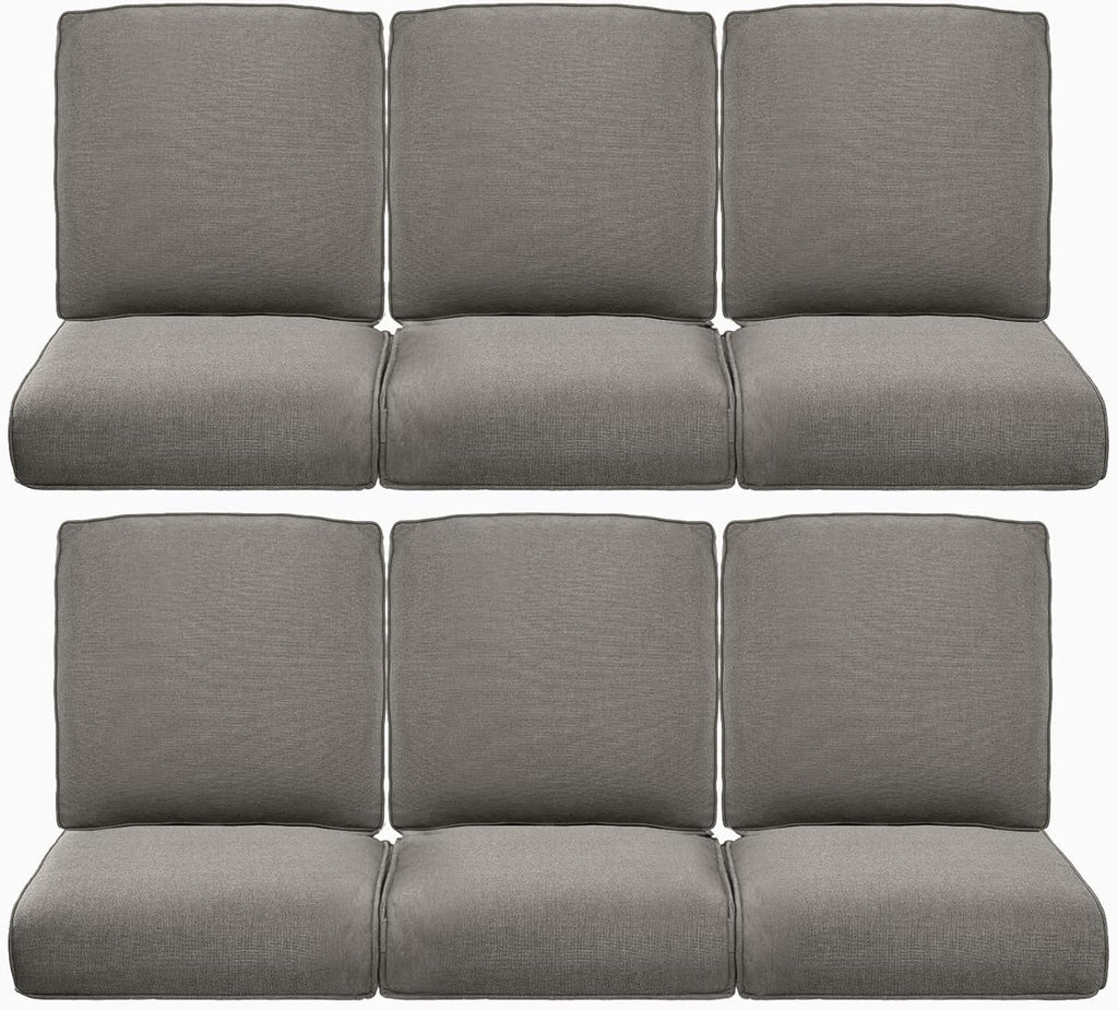 Pop 22x25/22x24 Outdoor Furniture Cushions Set of 6 - Comfortable Patio Chair Cushion for Rattan Wicker Dining Rocking Swivel Chairs Loveseat Couch L-Shape Sectional Sofa - Grey/Classic