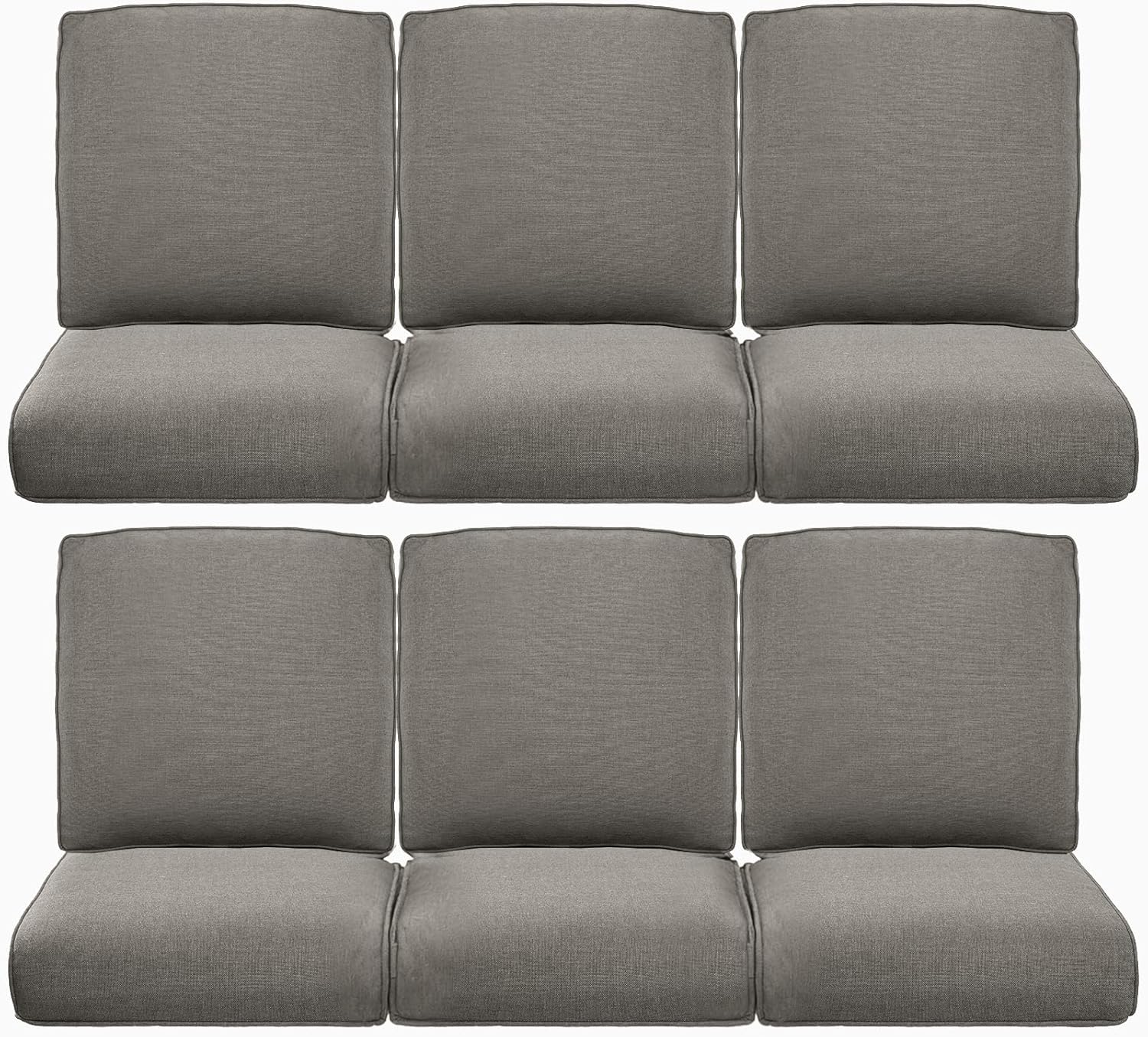 Pop 22x25/22x24 Outdoor Furniture Cushions Set of 6 - Comfortable Patio Chair Cushion for Rattan Wicker Dining Rocking Swivel Chairs Loveseat Couch L-Shape Sectional Sofa - Grey/Classic