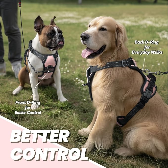 VIVAGLORY Dog Harness Easefit No Pull Dog Harness with Front Clip & Handle for Lifting Training, Adjustable Padded No-Pull Anti Pull Easy On for Puppy & Pet, XS, Sakura Pink