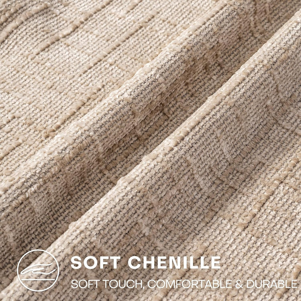 Decorative Throw Pillow Covers 18x18 Inch Set of 2, Soft Solid Farmhouse Chenille Couch Pillows, Spring Pillow Covers for Couch Sofa Bed Living Room Home Decor Pillowcase, Light Khaki