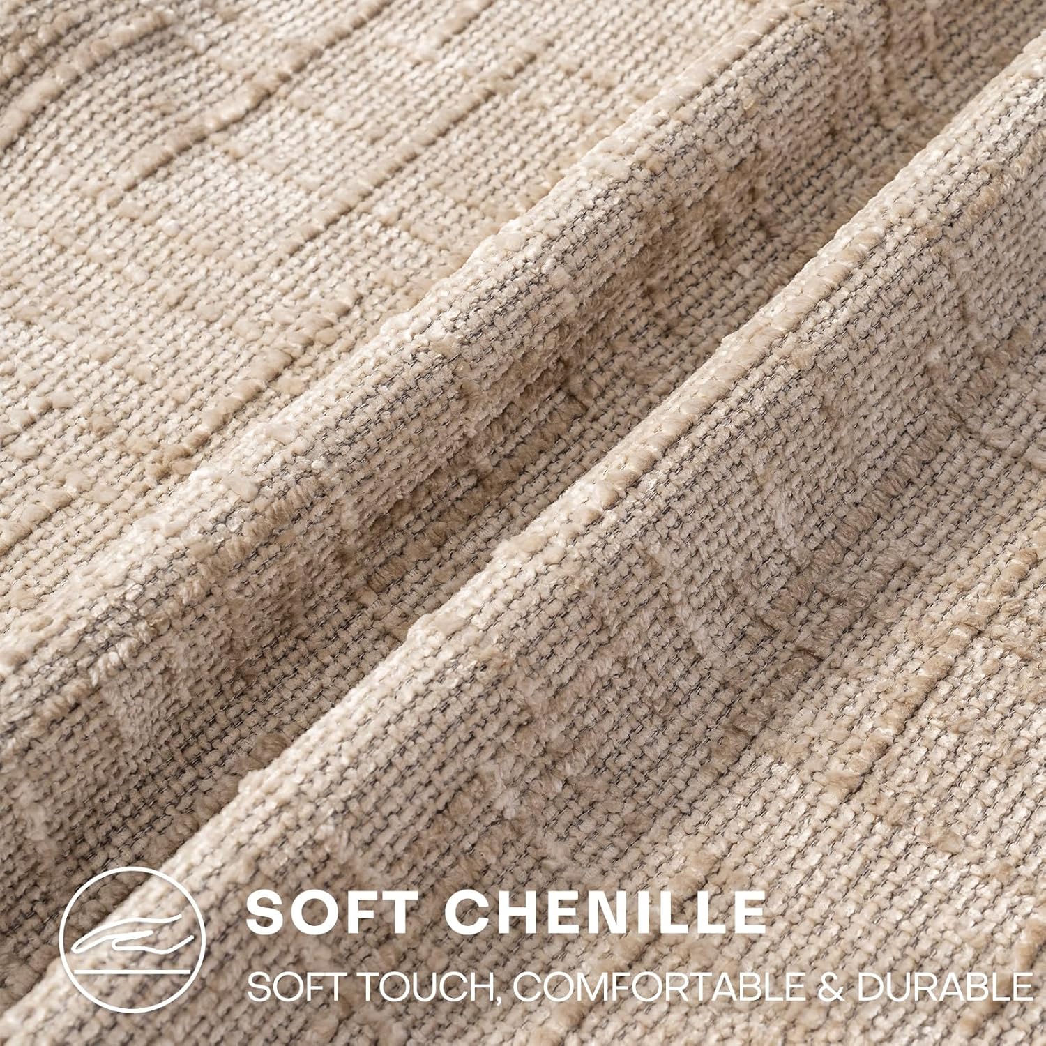 Decorative Throw Pillow Covers 22x22 Inch Set of 2, Soft Solid Farmhouse Chenille Couch Pillows, Spring Pillow Covers for Couch Sofa Bed Living Room Home Decor Pillowcase, Light Khaki