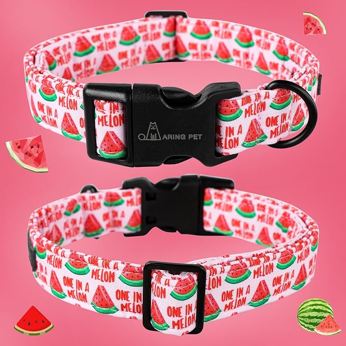ARING PET Summer Dog Collar-Cute Watermelon Dog Collar for Medium Dogs, Adjustable Soft Cotton Girl Dog Collars for Small Medium Large Dogs, Medium