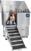 KANIS Professional Stainless Steel Dog Bathing Station - Grooming Tub w/Ramp, Storage Drawer, Floor Grate & Faucet/Dog Bathtub for Large, Medium & Small Pets (40", 1 Drawer - Left RAMP)