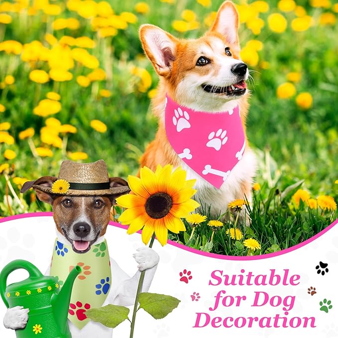Abbylike 100 Pcs Paw Print Dog Bandanas Bulk Soft Triangle Kerchief Bibs Scarf Set for Pets Dogs Walking Photo Props Pets Shops Adoption Events Halloween Gifts Party Costume (25.6 x 17.7 x 17.7 Inch)