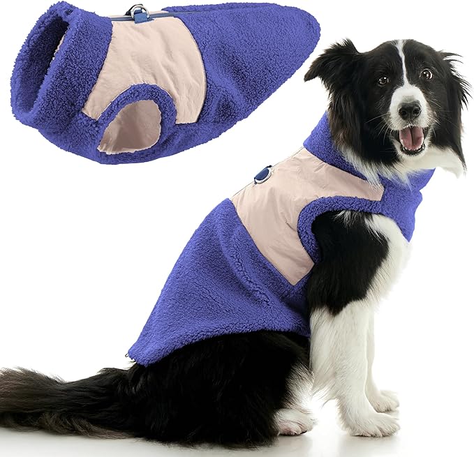 Gooby Zip Up Sherpa Vest - Purple, 2X-Large - Two Tone Fuzzy Fleece Dog Sweater with Built-in Harness and Extra Security for Small Dog and Medium Dog
