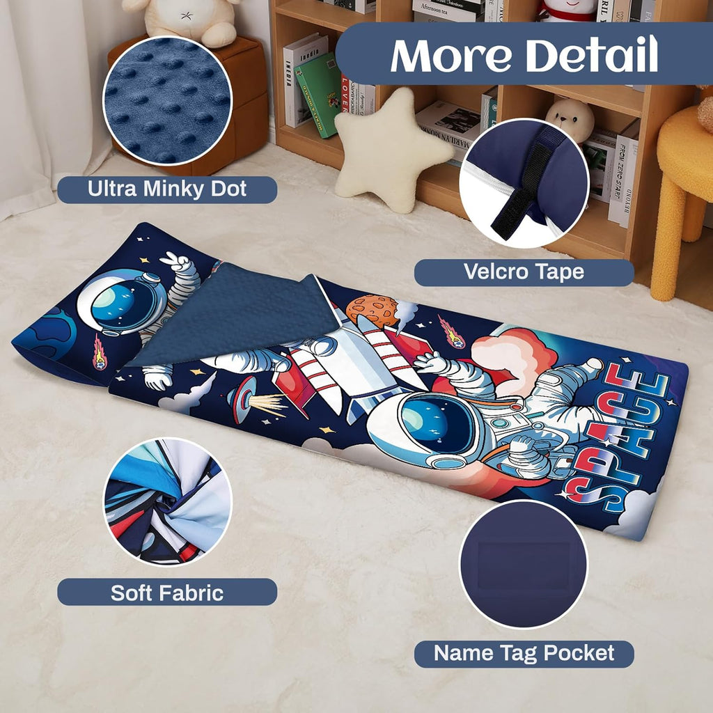 Toddler Nap Mat Kids Sleeping Bag 59‘’×24‘’, Soft Slumber Bag with Removable Pillow for Kids Girls Boys,Roll Up Sleeping Mat Lightweight for Camping,Daycare, Kindergarden