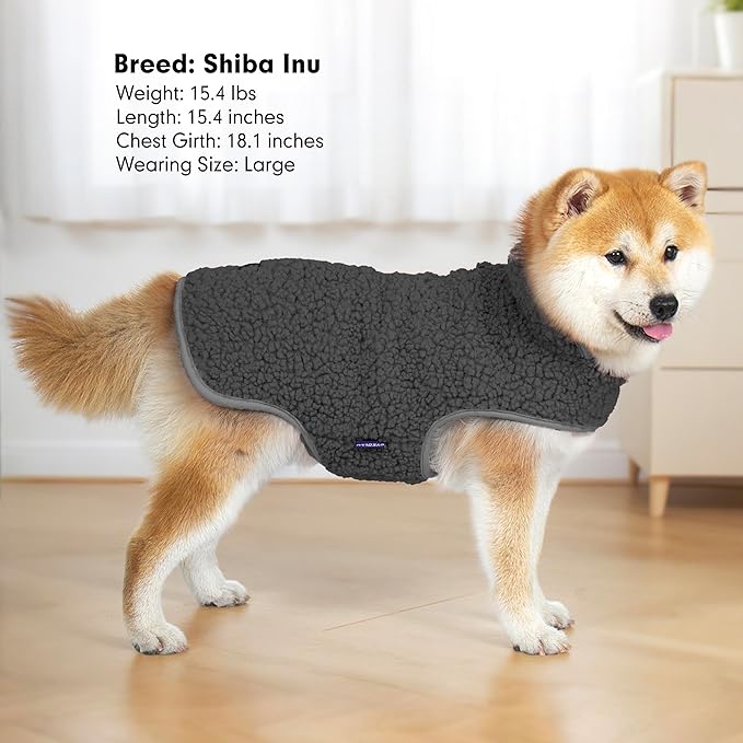 cyeollo 3XL Dog Coat, Fleece Sherpa Winter Sweater Coats, Turtleneck Dog Jacket Vest for Large Dogs with Leash Hole, Soft Reversible Pet Coats for Cold Weather, Dark Grey XXXL