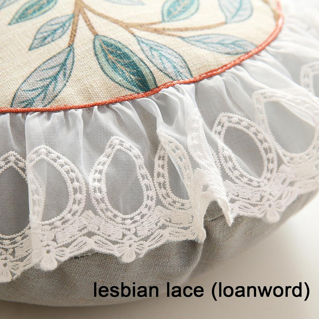 Floral Throw Pillow Covers,Cottage Rustic with Blooming Flower Pattern Linen Pillowcases,Decorative Round Pillows Cushion Covers for Couch Sofa Bed Chair Car,Diameter 16"