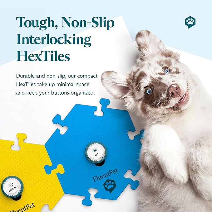 FluentPet Tester Kit - Set of 2 Dog Talking Buttons & HexTiles - Customizable Cat & Dog Training Buttons for Communication - Batteries Included - Pet Buttons Gift Set
