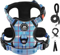 IVY&LANE No Pull Dog Harness with Leash Set, Reflective No Choke Pet Vest,Adjustable Oxford Dog Vest Harness with Easy Control Handle for Large Dogs (Checkered Blue,XL)
