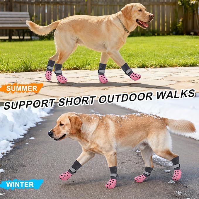 BEAUTYZOO Anti Slip Dog Socks to Prevent Licking Paws, Dog Shoes for Cold Pavement, Grip Socks for Dogs on Hardwood Floors, Dog Booties Alternative, Reflective&Washable Paw Protection for Senior Dogs