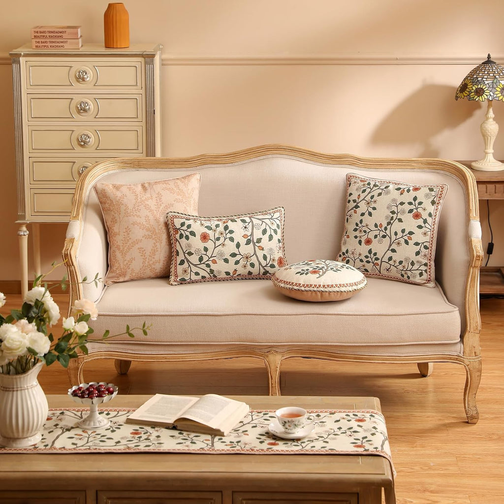 ISAENNE Design Linen Classic Throw Pillow Covers 18"x18", French Farmhouse Square Cushion Covers with Orange White Floral Pattern Decoration Pillowcases for Bed,Living Room,Outdoor,Car