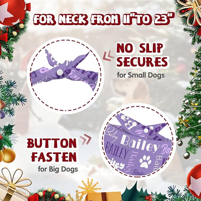 Personalized Dog Bandanas Custom Neckwear Name Button Anti-loosening Dog Scarf Triangle Bibs Kerchief Pet Costume Accessories for Medium Large Dogs Cats Pets Birthday-Purple