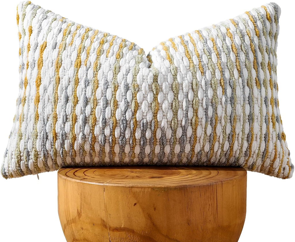 AmHoo Boho Chenille Pillow Cover Decorative Tufted Pillowcase for Couch Bed Sofa Bedroom Living Room Modern 12 x 20-Inch Grey