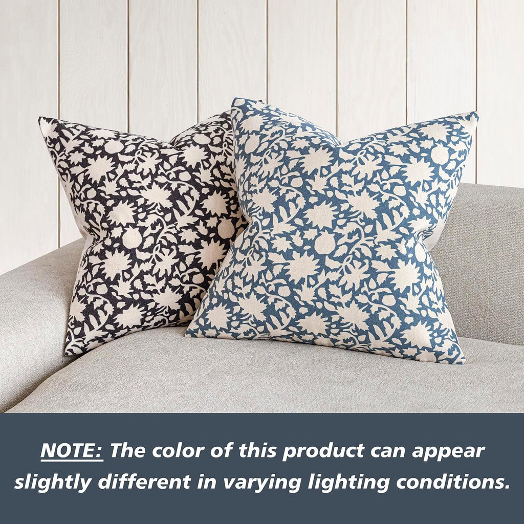 Foindtower Set of 2 Decorative Neutral Floral Throw Pillow Covers Accent Farmhouse Cushion Covers Boho Vintage Pillowcase for Couch Sofa Bedroom Living Room Home Decor,20×20 Inch,Dusty Blue