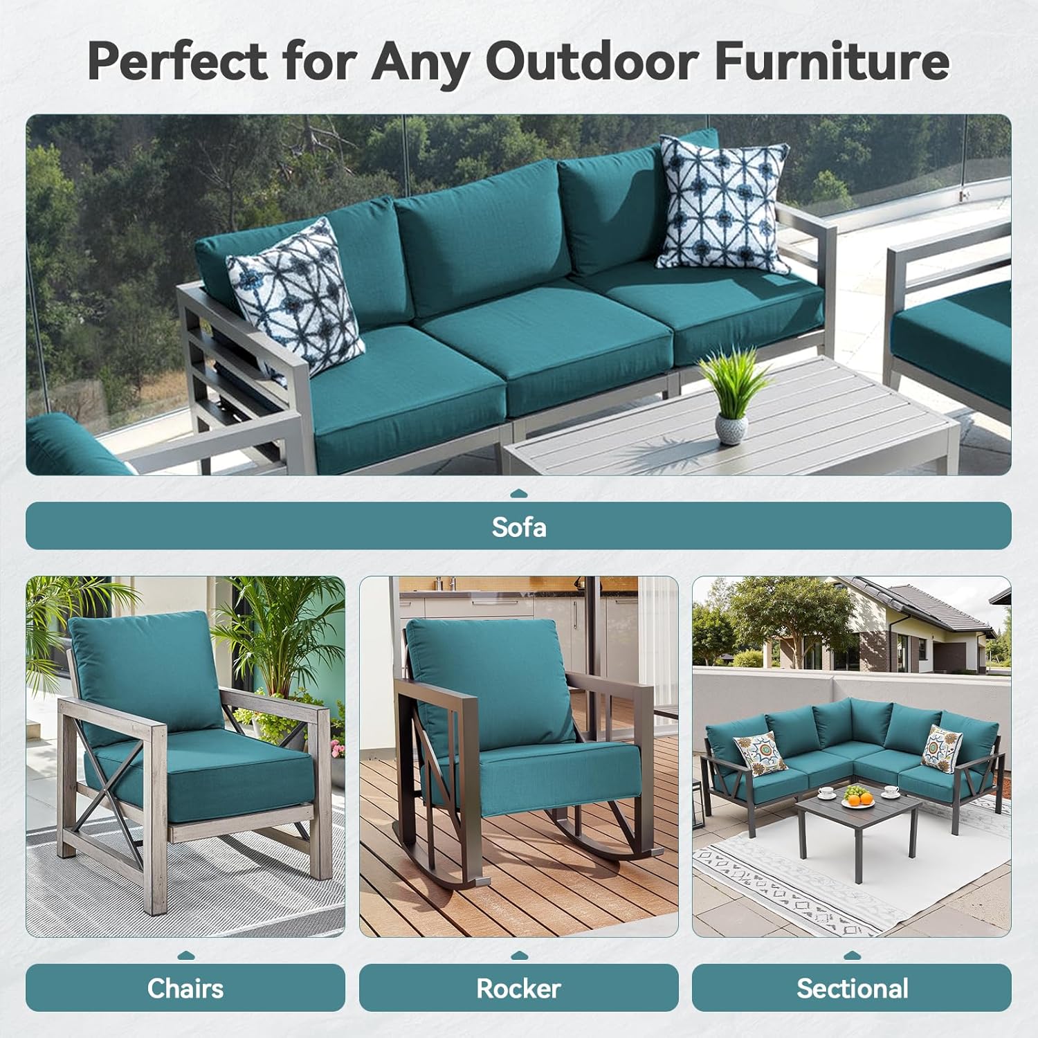 6" Thick Outdoor Cushions 22x24x6, 10-Set Deep Seat Patio Cushions with Removable Cover, Waterproof & Fade Resistant Replacement for Wicker Chair, Loveseat, Sofa - Peacock Green