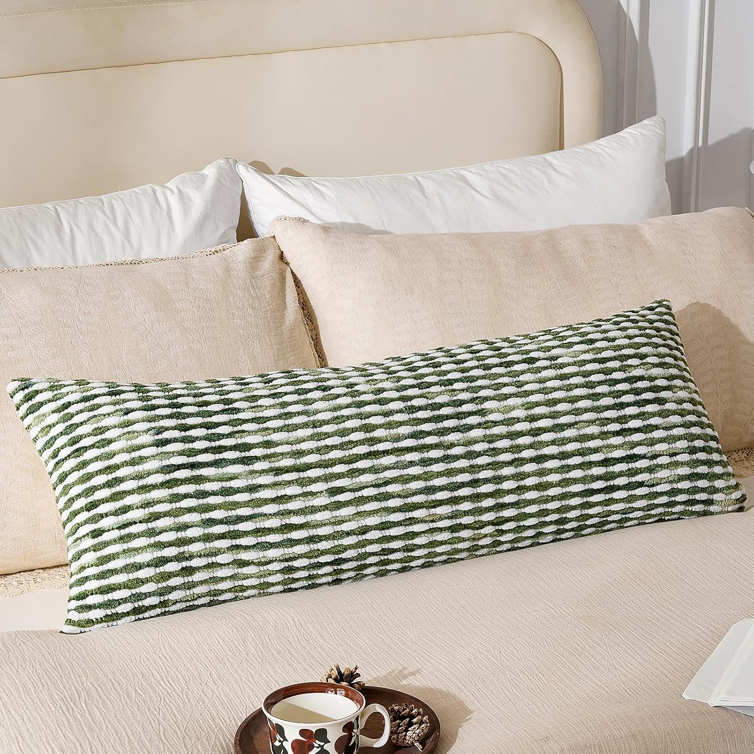 AmHoo Boho Chenille Pillow Cover Decorative Tufted Pillowcase for Couch Bed Sofa Bedroom Living Room Modern 14 x 36-Inch Sage Green