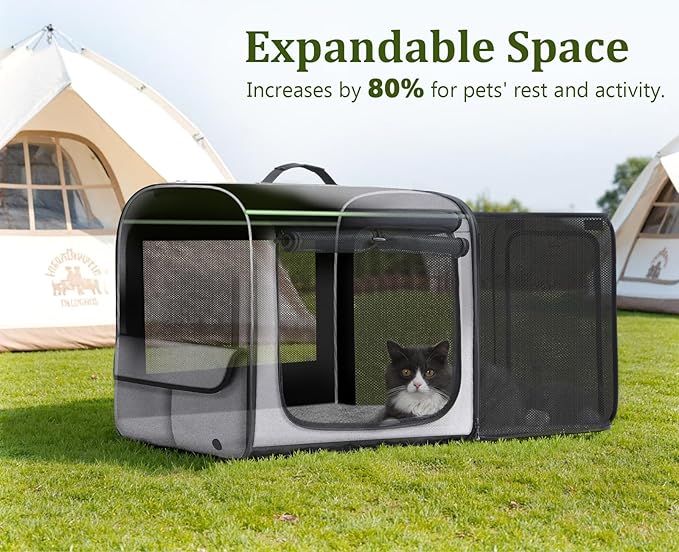 pecute Dog Car Carrier Stable and Light Weight, Expandable Extra Space Dog Carrier for Cars, Breathable Dog Car Crate, Foldable Pet Carrier for Both Indoor and Outdoor Use, Pet Travel Crate Gray