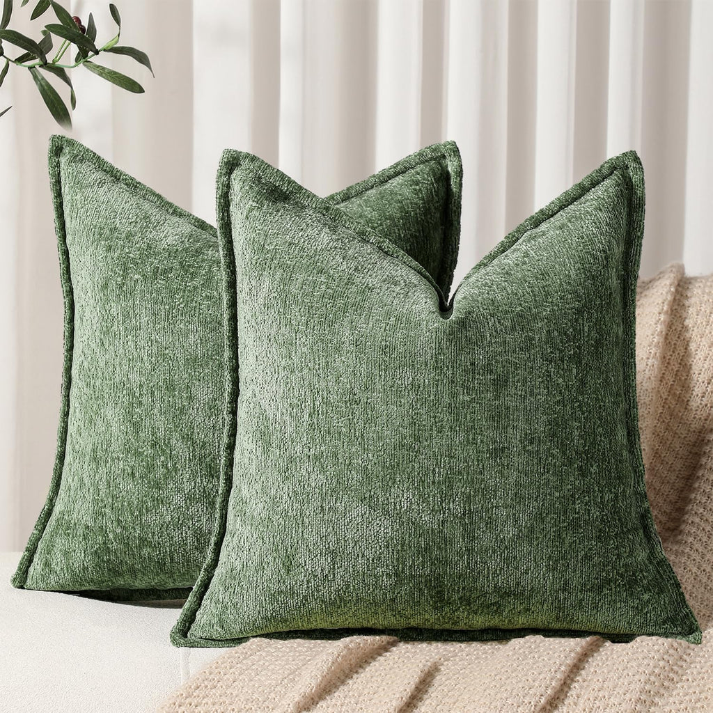 Pack of 2 Forest Green Christmas Decorative Throw Pillow Covers 22x22 Cozy Soft Chenille Accent Vintage Square Couch Pillow Covers for Home Decor Bed Sofa Living Room