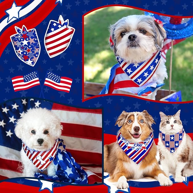 30 Pcs Dog Bandanas Bulk American Flag Pet Scarf Holiday Puppy Bandanas Washable Adjustable Patriotic Dog Bandana for Sport Event Parade Labor Day Patriot Day Small Medium Large Pet Grooming