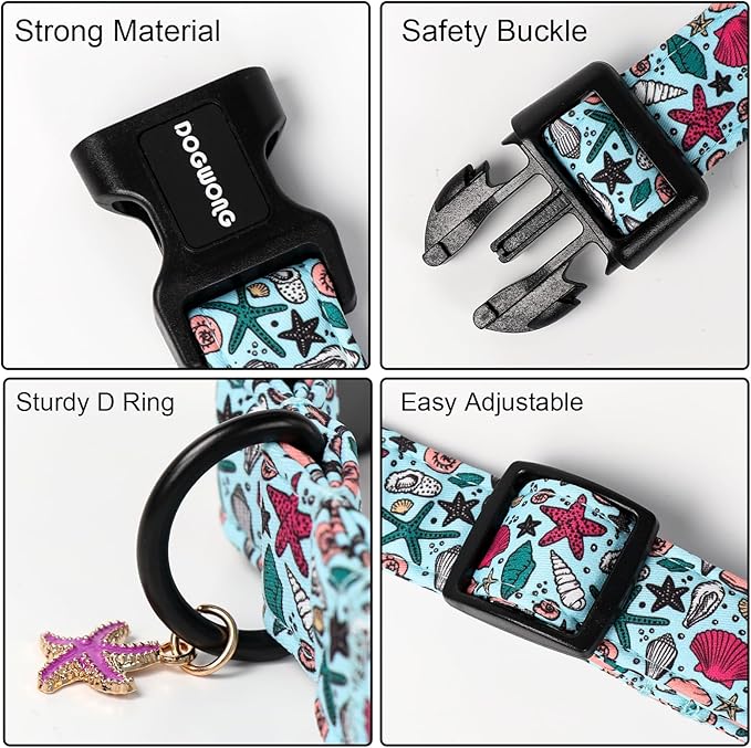 DOGWONG Blue Summer Dog Collar, Blue Beach Dog Collars, Adjustable Cute Boy Pet Collars Girl Design Dog Collar for Small Medium Large Dogs