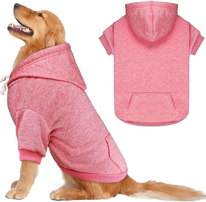 Dog Sweaters for Large Dogs Dog Hoodie Fleece Sweater Soft Pet Clothes Sweatshirt with Pocket Pet Hoodie for Large Dogs(Pink&XL)