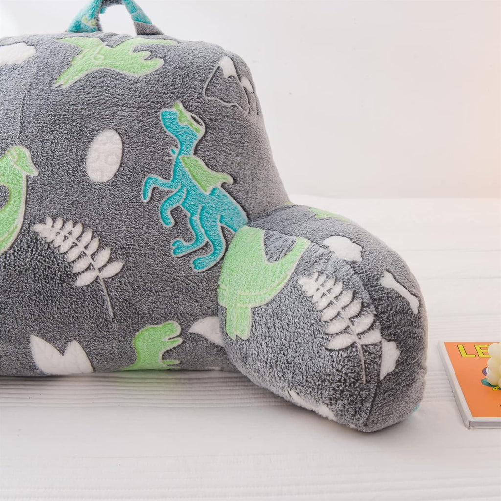 Meeting Story Glow in The Dark Green Dinosaur Luminous Reading Pillows Sparkling with Arms Back Pillow for Bed, Bed Rest Pillow for Adults Teens, Kids, (Blue-Green)