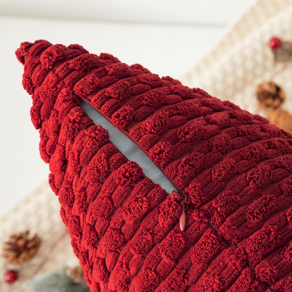 Kevin Textile 12x24 Inch Pillow Cover 1 Pack Boho Christmas Decorative Soft Striped Corduroy Lumbar Farmhouse Color Accent Rectangle Cushion Case for Living Room Couch Sofa Bed, Burgundy