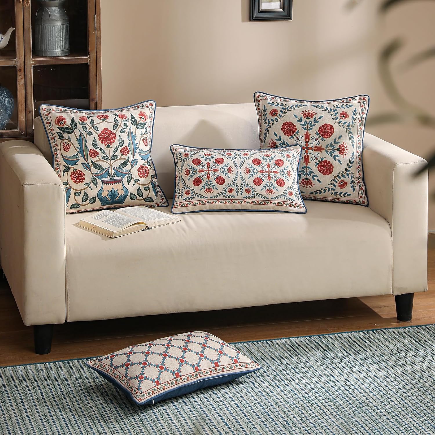 patdrea Designer Throw Pillow Covers Set of 2,Lumbar Bright Vintage Red Linen with Checkerboard Pattern Pillow Cover,Decorative Rectangle Pillowcases Cushion for Bed Living Room Outdoor,12"x20"