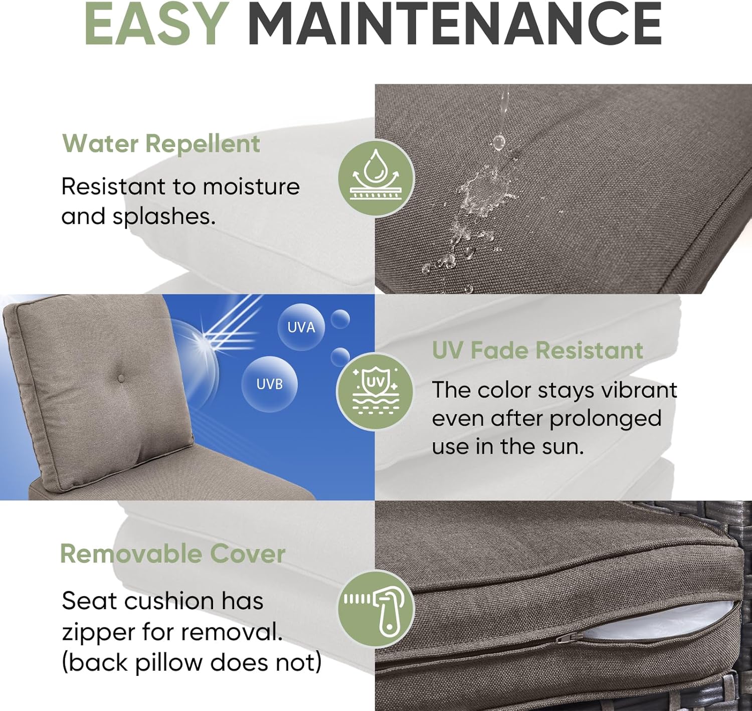 Outdoor Chair Cushion Set of 3, Waterproof Outdoor Seat Cushions 25x22, Patio Chair Cushions for Outdoor Furniture, Couch Cushion Replacement, Include 3 Back & 3 Seat Cushions, Button/Grey