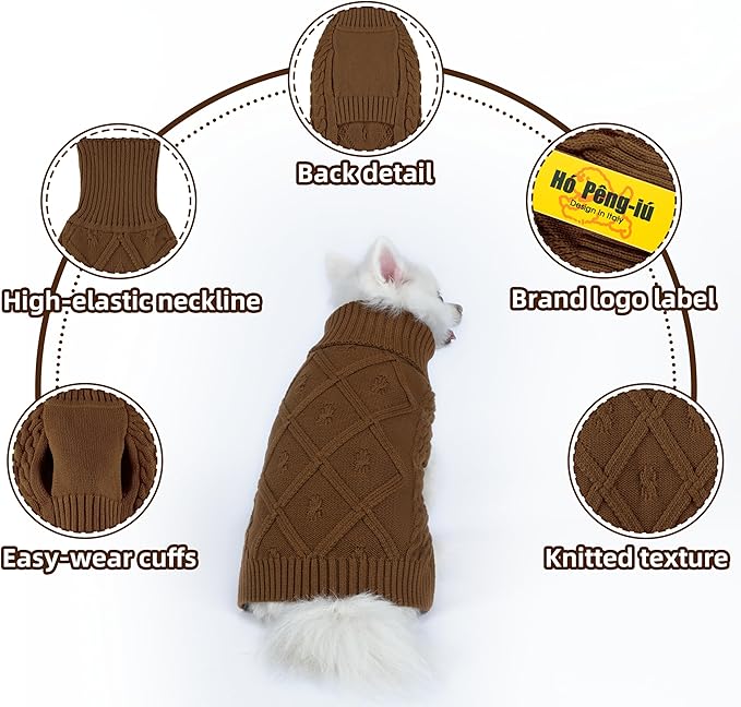 2 Pack Small/Medium Dog Sweater, Warm Comfy Stretch Dog Winter Coat w/Sleeves & High Neck, Premium Dog Clothes for Mini Poodle-Best for Holidays, Daily Walks S Green Brown