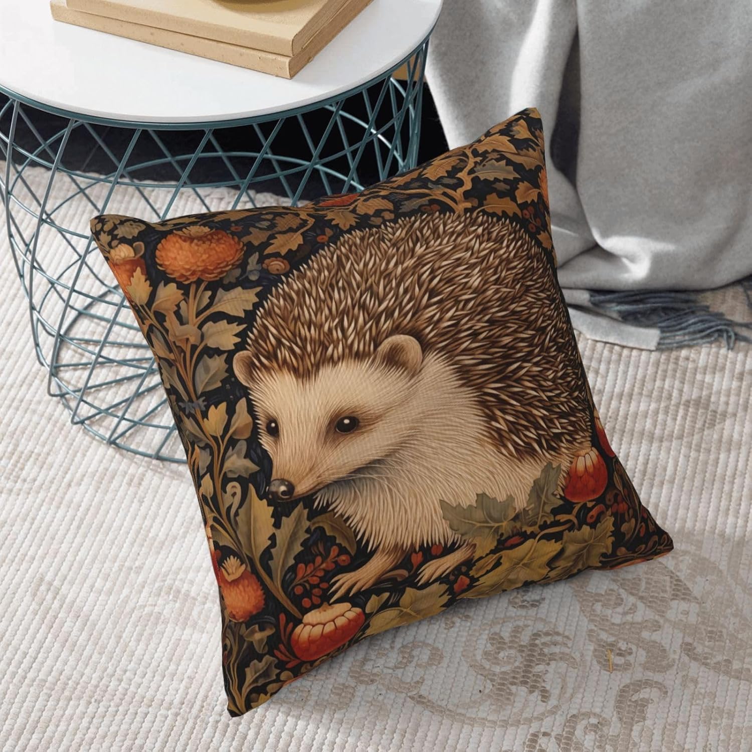 William Morris Abstract Vintage Floral Hedgehog Design 18x18 inches Throw Pillow Covers Square Pillowcases Decor for Bed Couch Sofa Living Room Cushion Covers