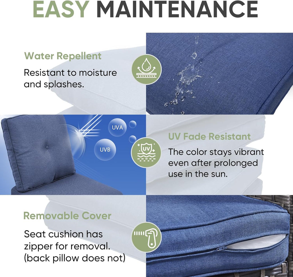 Outdoor Cushion Set of 4, Waterproof Outdoor Seat Cushions 25x22, Patio Chair Cushions for Outdoor Furniture, Couch Cushion Replacement, Include 4 Back & 4 Seat Cushions, Navy Blue