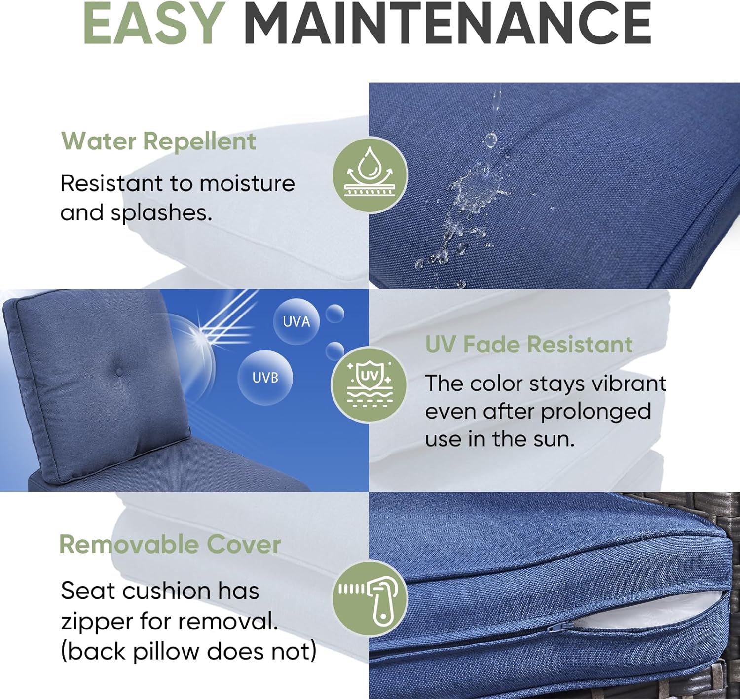 Outdoor Cushion Set of 4, Waterproof Outdoor Seat Cushions 25x22, Patio Chair Cushions for Outdoor Furniture, Couch Cushion Replacement, Include 4 Back & 4 Seat Cushions, Navy Blue