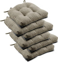 downluxe Indoor Chair Cushions for Dining Chairs, Tufted Overstuffed Textured Foam Kitchen Chair Pads with Ties and Non-Slip Backing, 15.5" x 15.5" x 4", Khaki, 6 Pack