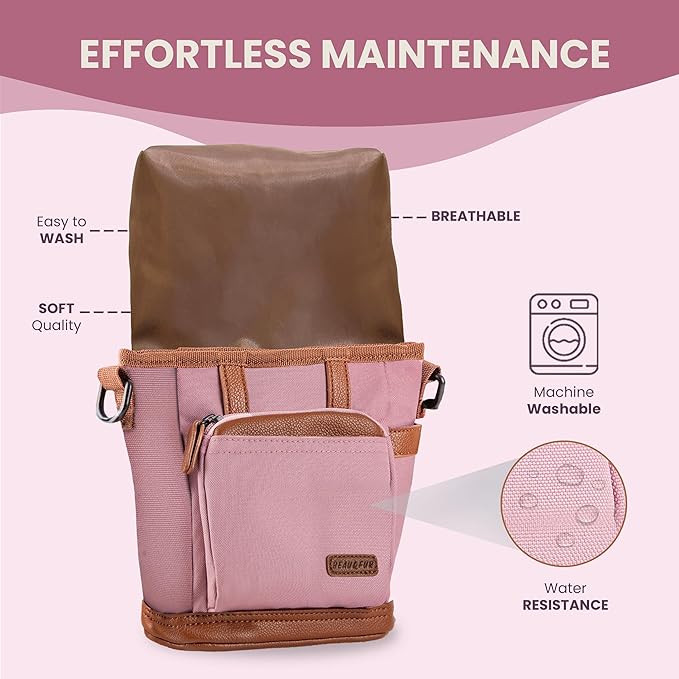 BEAU&FUR Large Dog Treat Pouch with Clicker for Training – 4 Cup Capacity, Built-In Poop Bag Dispenser, Expandable Pocket, Metal Buckle, Large Back Pocket, Ideal Design for Walks and Training – Pink