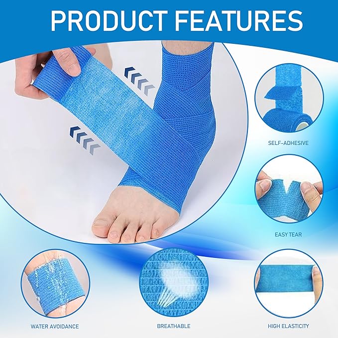 15 Pack Self Adhesive Bandage Wrap 2 Inch x 5 Yards Self-Adherent Elastic Cohesive Wrap Non-Woven Breathable Bandage,Vet Wrap for Stretch Athletic, Sports, Wrist, Ankle (Mix)