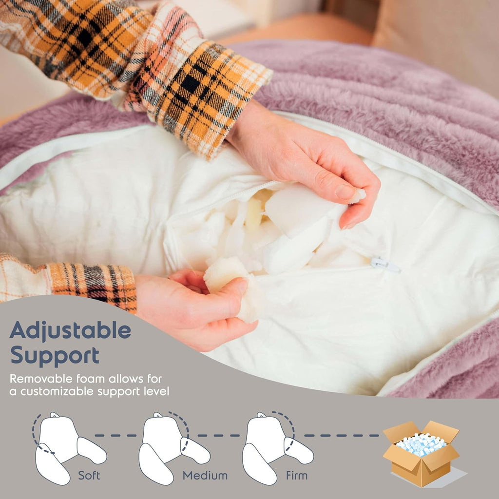 Nestl Fur Reading Pillow, Stylish Back Pillow for Bed Sitting Up, Faux Fur Bed Chair Pillow with Arms, Reading Pillows for Sitting in Bed Adult & Kids, Back Support Pillow for Bed Rest - Dusty Purple