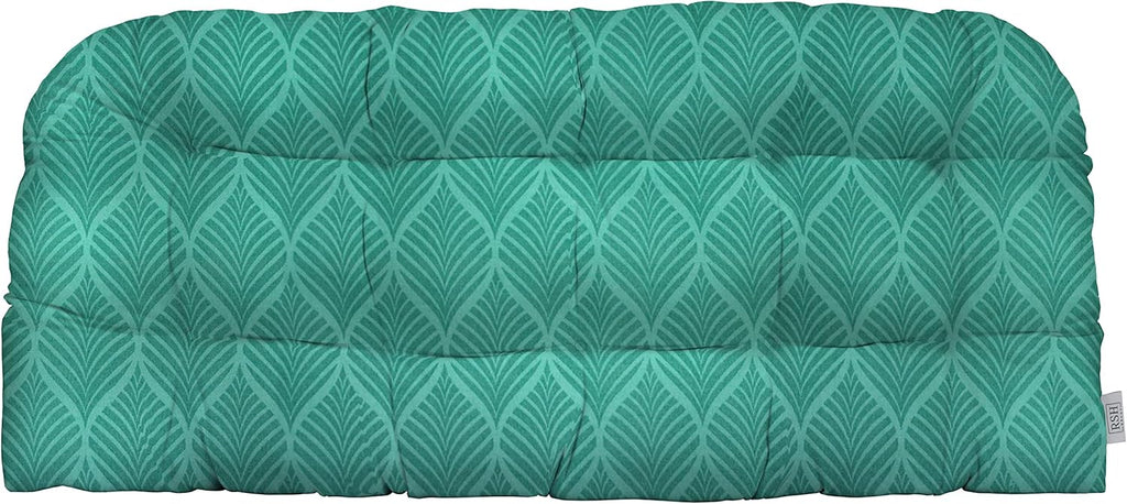 RSH DECOR: Tufted Wicker Loveseat Cushion | 41” x 19" | All-Weather Spun Fabric | Water and Fade-Resistant | Outdoor Settee Cushion for Patio Furniture | Fenbrook Teal