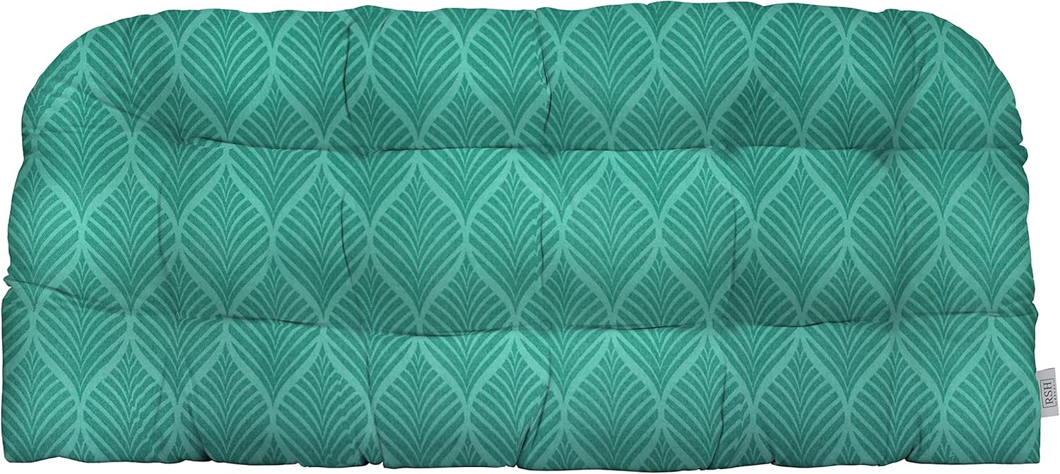 RSH DECOR: Tufted Wicker Loveseat Cushion | 41” x 19" | All-Weather Spun Fabric | Water and Fade-Resistant | Outdoor Settee Cushion for Patio Furniture | Fenbrook Teal