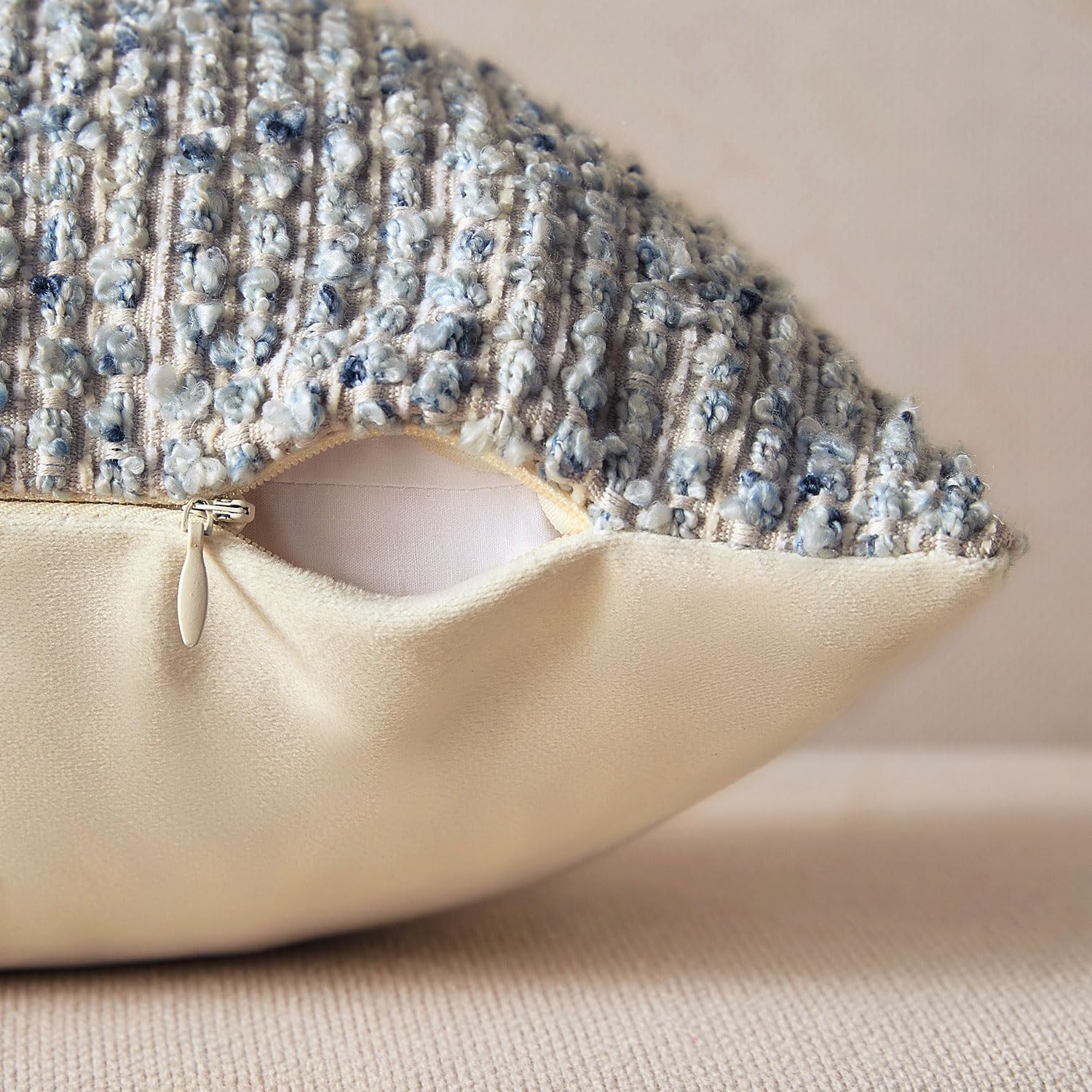 Decorative Couch Throw Pillow Covers 20x20 Set of 2 Blue Striped Soft Wool Pillow Covers Neutral Textured Boho Cushion Covers for Modern Farmhouse Sofa Bedroom Living Room Decor SY012-C20