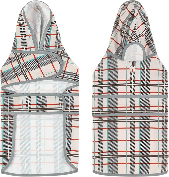 Dog Raincoat for Small Dogs Puppies Waterproof Hooded Rain Jacket with Reflective Strips Leash Hole & Poncho Adjustable Fit (Plaid,XS)