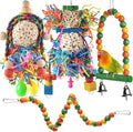 Bissap Conure Toys, 4 PCS Parrot Foraging Shredder Hanging Toys Sola Balls with Sand Hammer Perch Swing Climbing for Small Parrots Parakeets Conures Cockatiels Love Birds Cage Toy