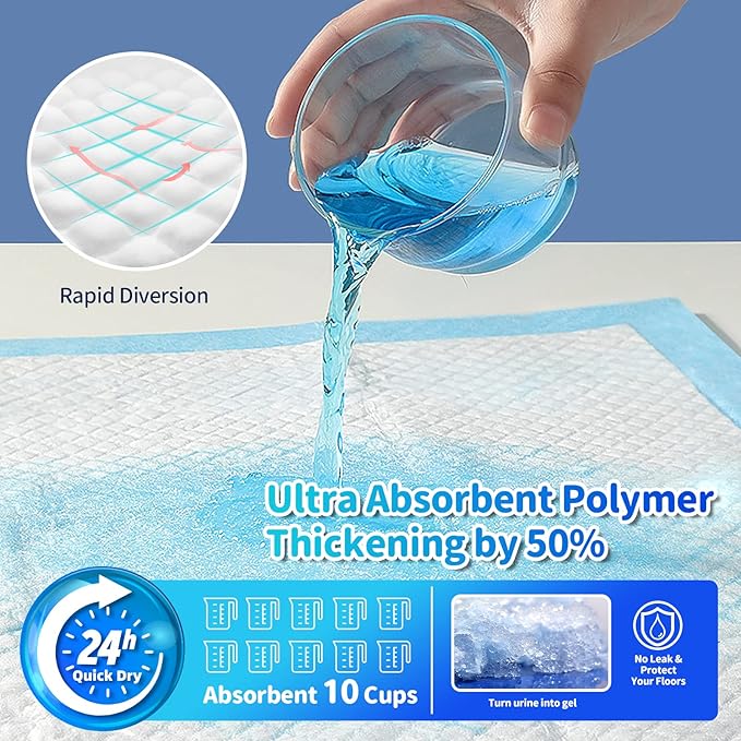 Upgrade Leak-Proof Pet Training and Puppy Pads, Jumbo Pee Pads for Dogs with Thicken Polymer Heavy Absorbency, Quick Dry Disposable Pee Pads for Cats Dogs - 100 Counts