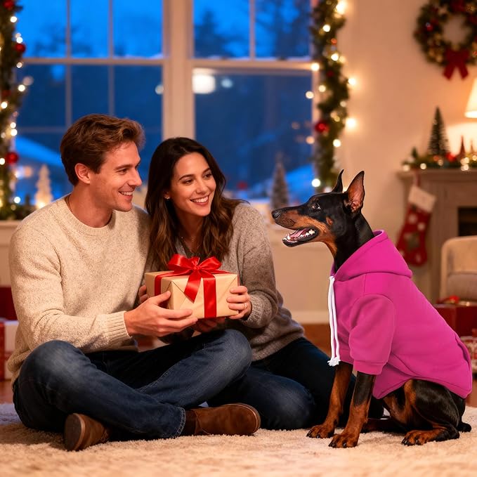 Dog Basic Hoodie Ultra-Soft Plaid Dog Clothes Cold Weather Sweaters for Medium Large Dogs Breathable Cozy Fabric Pet Coat Warm Stylish Sweatshirt with Leash Hole Pocket Dogs Jacket for Cats Boys Girls