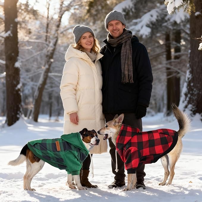 Dog Basic Hoodie Ultra-Soft Plaid Dog Clothes Cold Weather Sweaters for Medium Large Dogs Breathable Cozy Fabric Pet Coat Warm Stylish Sweatshirt with Leash Hole Pocket Dogs Jacket for Cats Boys Girls
