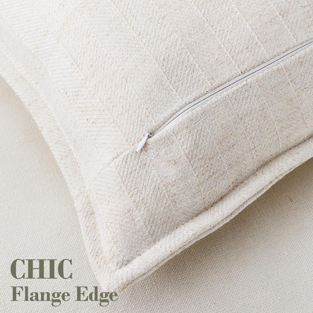 18x18 Linen Pillow Covers Beige Pack of 2 Farmhouse Boho Neutral Accents Striped Textured Square Decorative Throw Pillow Cases for Living Room Couch Bed Home Decor